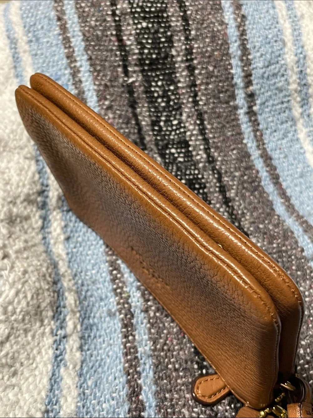 Coach Pebbled Leather Double Zip Wristlet in Chestnut Brown
